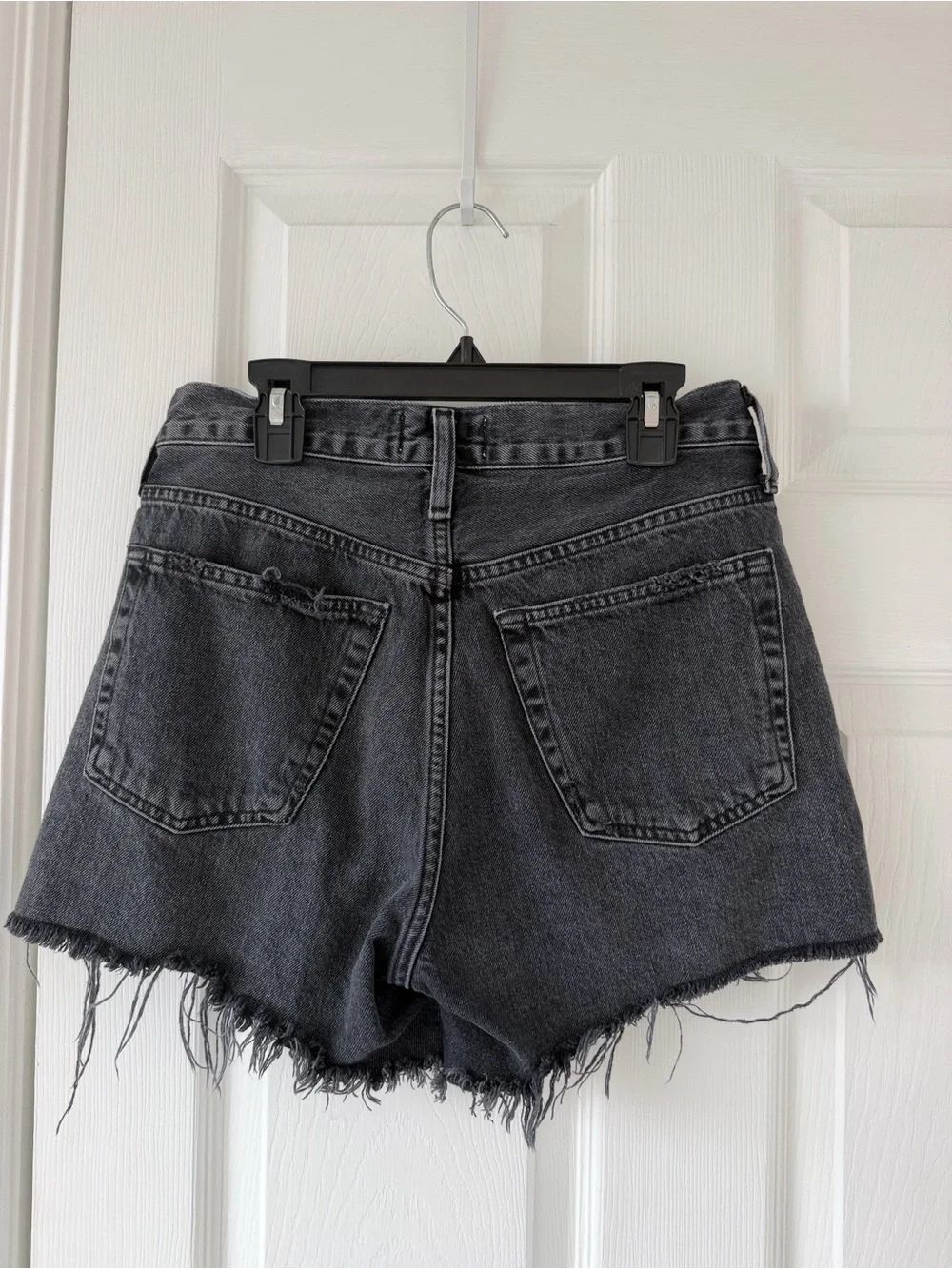 Agolde Parker long loose Black Raw-Hem High-Rise Denim Shorts chromatic